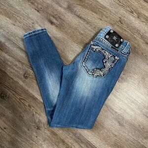Miss Me Ankle Skinny Jeans Size 28 Distressed Rhinestone Low Rise
